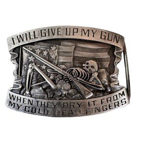 Vintage 1980 Made In USA Indiana Metal Craft I Will Give Up My Gun Belt Buckle